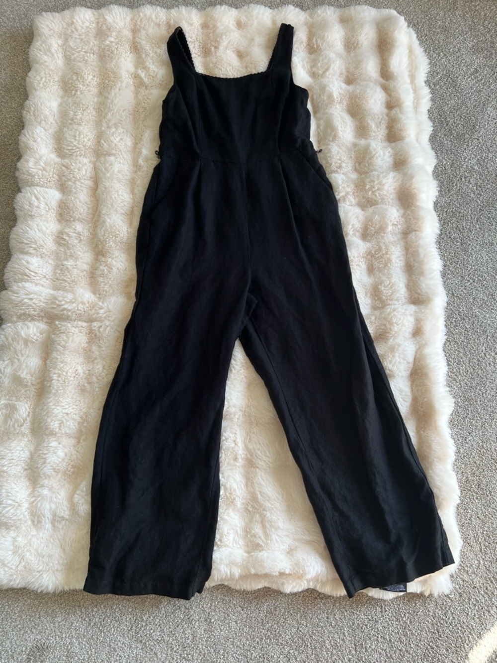 LOFT Black Square-Neck Wide Leg Jumpsuit